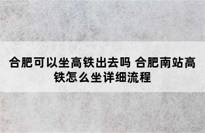 合肥可以坐高铁出去吗 合肥南站高铁怎么坐详细流程